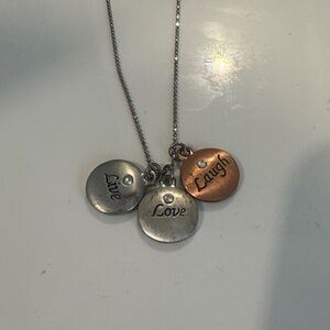 Silver Necklace beaded chain with Live, Laugh, Love charms in mixed metals